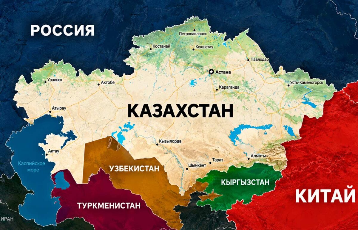 С кем граничит Казахстан: карта и протяжённость границ