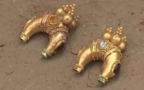 Золотые серьги из гробницы на территории Казахстана