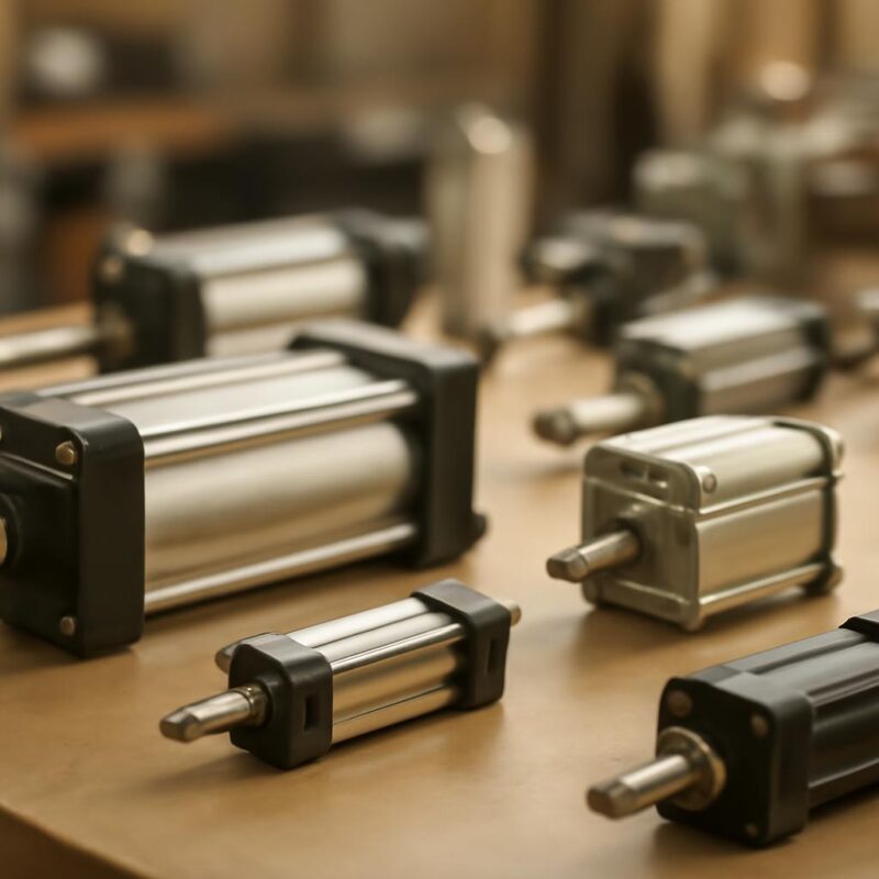 Различные виды пневмоцилиндров на производстве