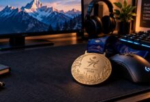 Медаль рядом с игровым оборудованием