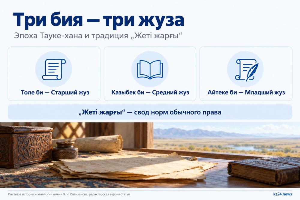Старший жуз: история, племена и земли кочевания 6 Инфографика о Толе би, Казыбек би и Айтеке би как представителях трёх жузов
