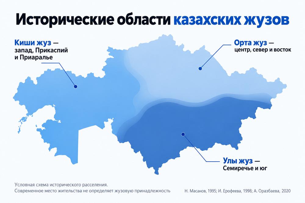 Старший жуз: история, племена и земли кочевания 2 Инфографика исторических областей расселения трёх казахских жузов