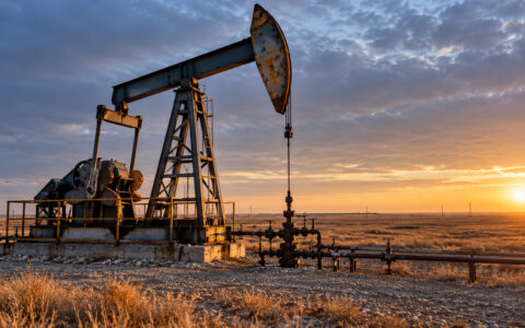 Нефтяной станок-качалка на промысле в казахстанской степи