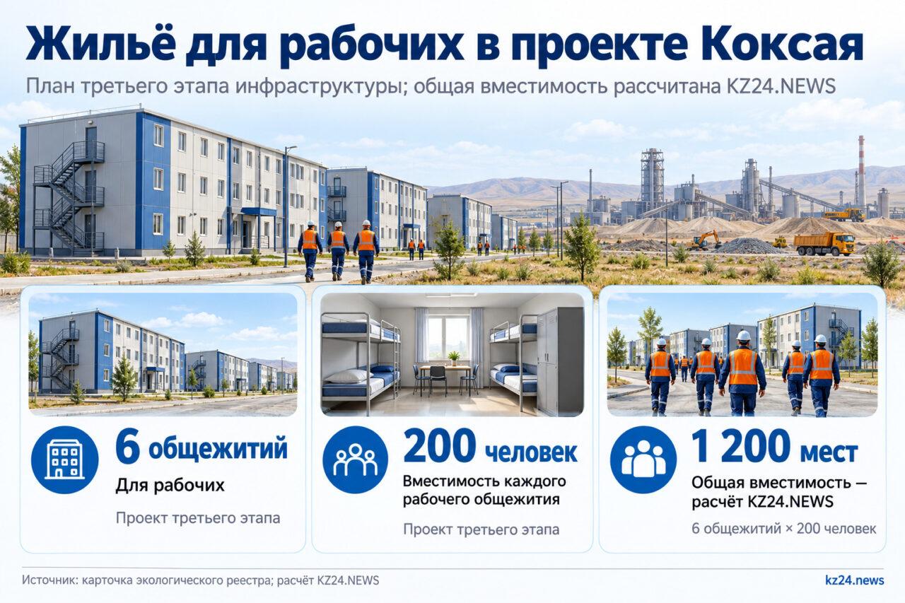Шесть рабочих общежитий по 200 человек — суммарно 1 200 мест
