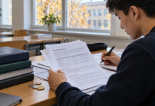 Студент изучает документы об оплате обучения